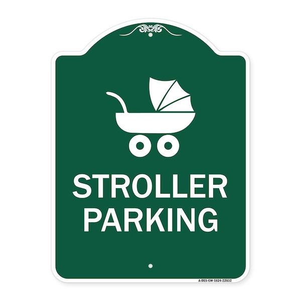 Stroller Parking With Graphic, Green & White Aluminum Architectural Sign, 18" x 24", GW-1824-22832